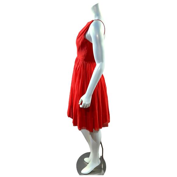 Howard Hirsh California 1950s Red Orange Chiffon Party Dress XS/S Full Skirt - Picture 3 of 11